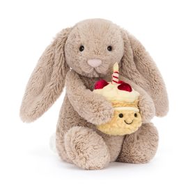  Jellycat bézs nyuszi szülinapi tortával - Jellycat Bashful Beige Bunny 'Birthday'