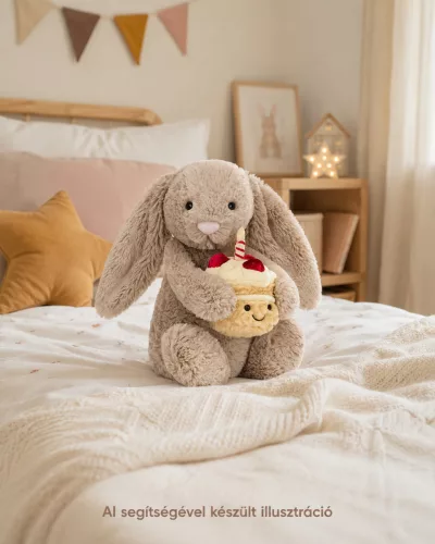 Jellycat bézs nyuszi szülinapi tortával