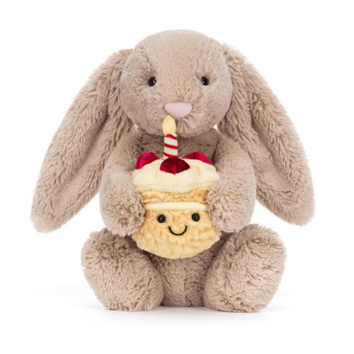 Jellycat bézs nyuszi szülinapi tortával - Jellycat Bashful Beige Bunny 'Birthday'