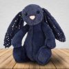 JellyCat sötétkék plüss nyuszi csillagos fülekkel - Bashful Stardust Bunny