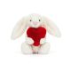 Jellycat fehér plüss nyuszi szivvel - Kicsi - Bashful Red Love Heart Bunny Little