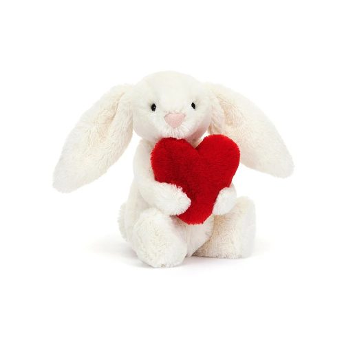 Jellycat fehér plüss nyuszi szivvel - Kicsi - Jellycat Bashful Red Love Heart Bunny Little
