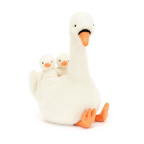 Jellycat hattyú mama kicsinyeivel - Jellycat Featherful Swan