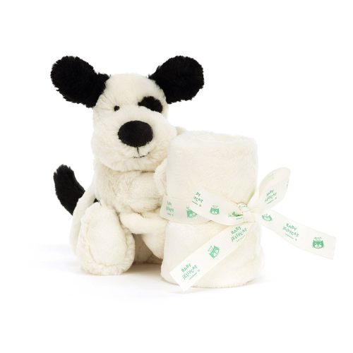 Jellycat fekete-fehér kutyusos szundikendő - Jellycat Bashful Black & Cream Puppy Soother