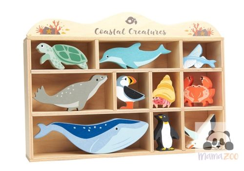 Tender Leaf Toys tengeri állatok, fa polccal